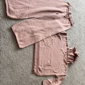 Cozy Pink Knit Hoodie and Pants Set